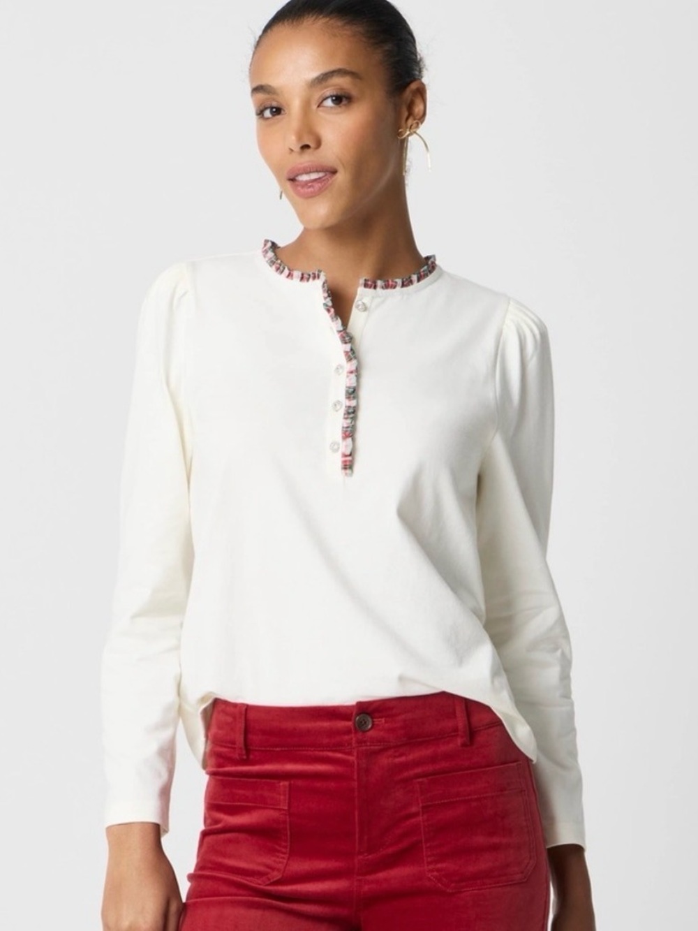 J. Crew Factory Ivory Top with Trim Detail